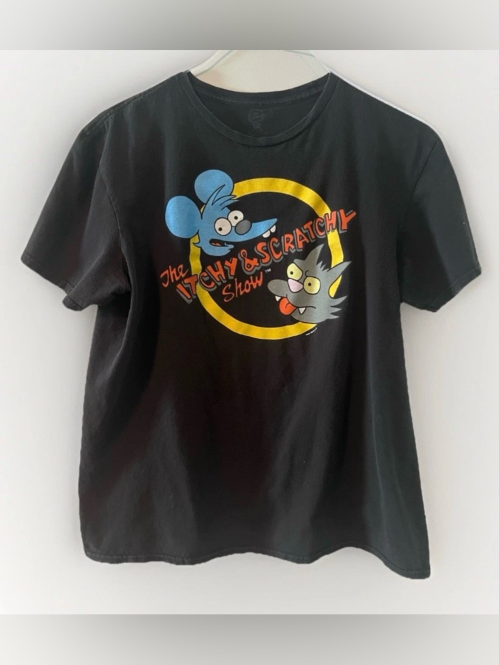The Simpsons Itchy and Scratchy Show Black T-Shirt  Large - Gently Worn